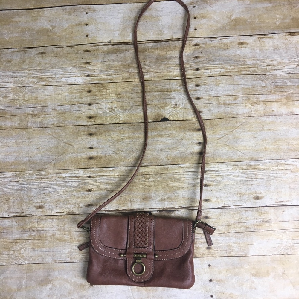 Chaps brown leather mini crossbody bag